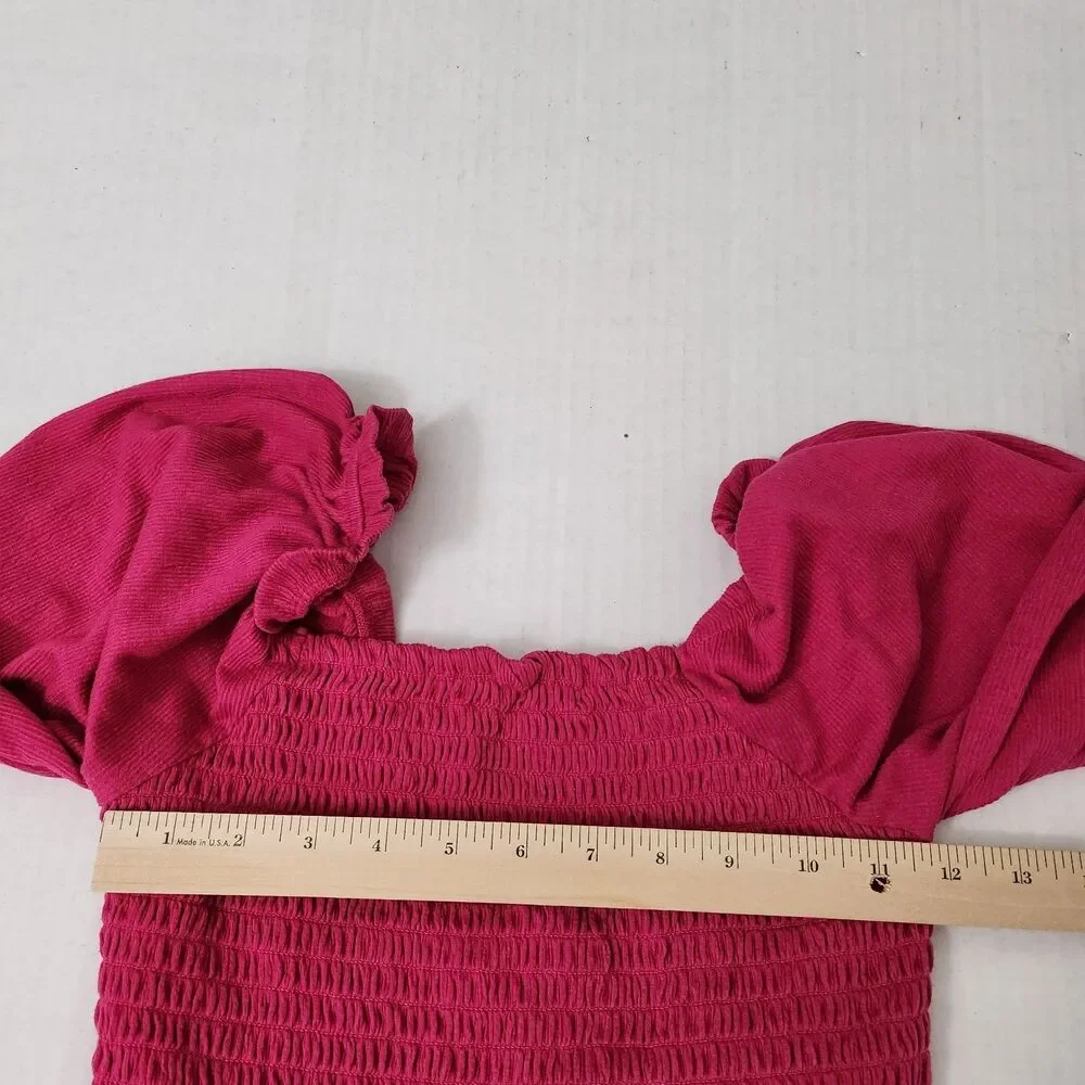 Free People Brenyce Blouse XS Pink Smocked Crop Top Boho Ruffled Jungle‎ Flower